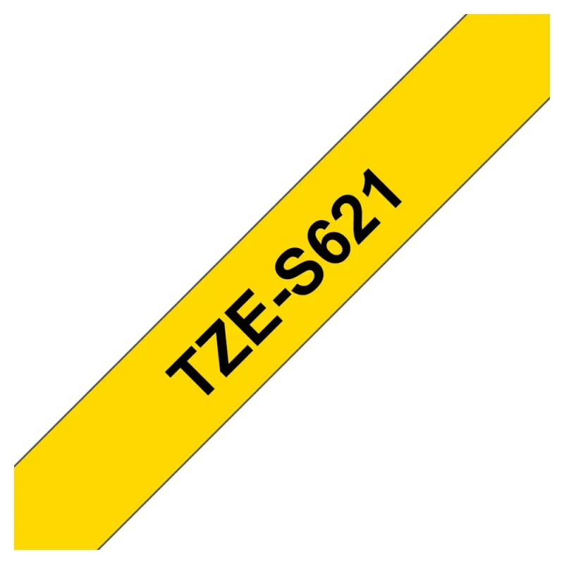 Cinta Brother TZES621 - Texto Negro sobre Fondo Amarillo - 9mm x 8mts - Súper Adhesiva - TZES621