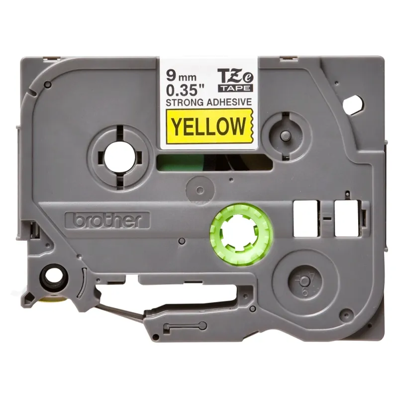 Cinta Brother TZES621 - Texto Negro sobre Fondo Amarillo - 9mm x 8mts - Súper Adhesiva - TZES621