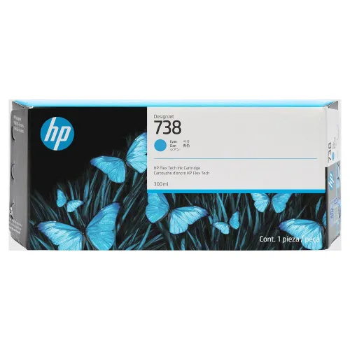 Tinta HP DesignJet 738 - Cian - 300ml - DesignJet - Original (676M6A) - 676M6A