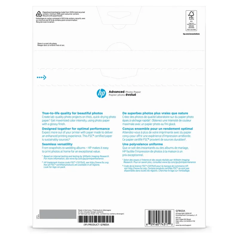HP Advanced Photo Paper  Glossy 8.5x11 50 Hojas - Q7853A