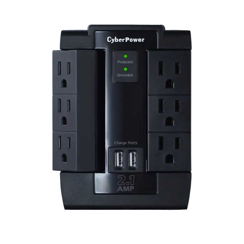 Supresor de Picos CyberPower - 6 Contactos - 2x USB - 1200 Joules - P600WSURC1