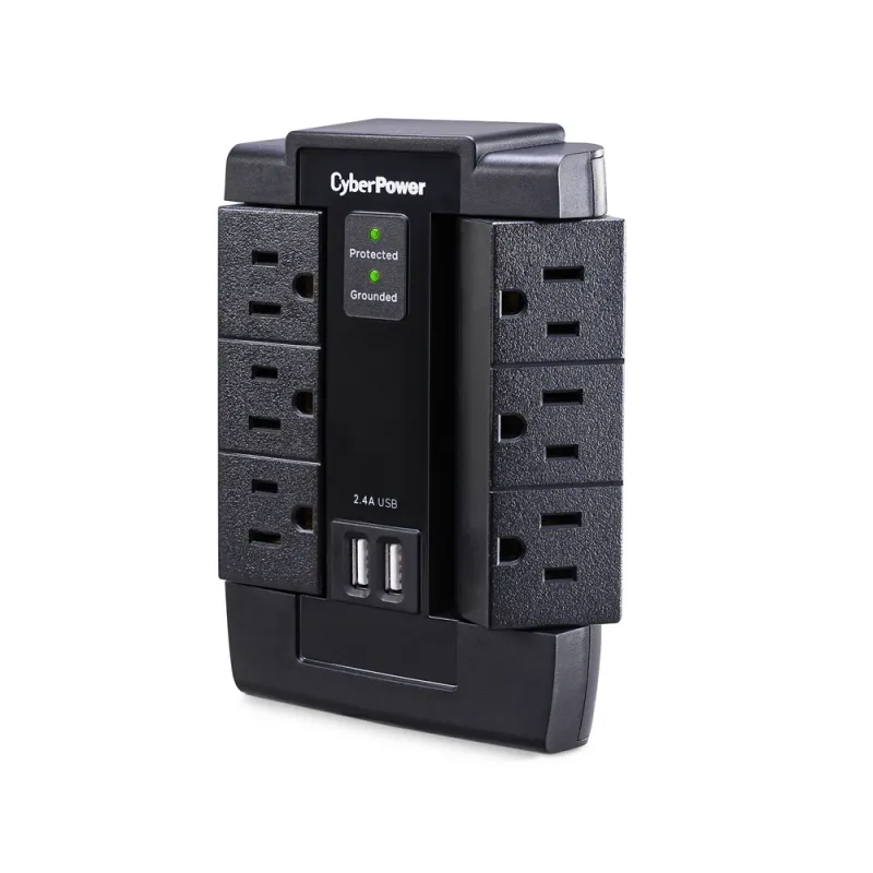 Supresor de Picos CyberPower - 6 Contactos - 2x USB - 1200 Joules - P600WSURC1