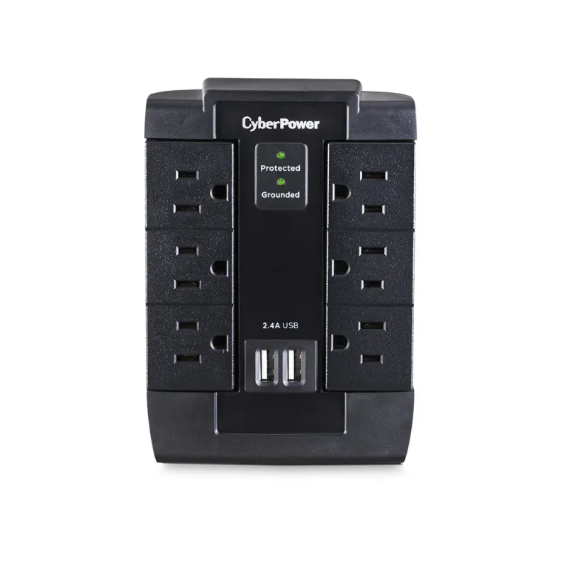 Supresor de Picos CyberPower - 6 Contactos - 2x USB - 1200 Joules - P600WSURC1