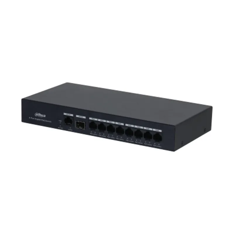 Switch Dahua PFS3110-8GT-65 - Gigabit Ethernet - 8 Puertos PoE+ - 1 Uplink - 1 SFP - No Gestionado - DH-PFS3110-8GT-65