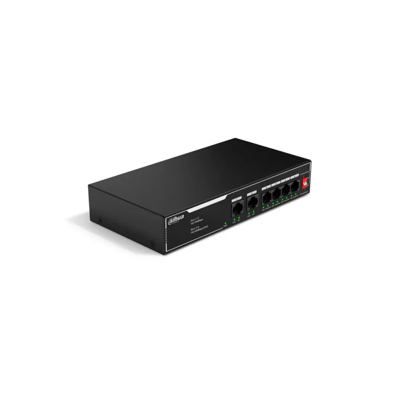 Switch Dahua SF1006LP - Fast Ethernet - 4 Puertos PoE+ - 2 Uplink - No Gestionado - DH-SF1006LP