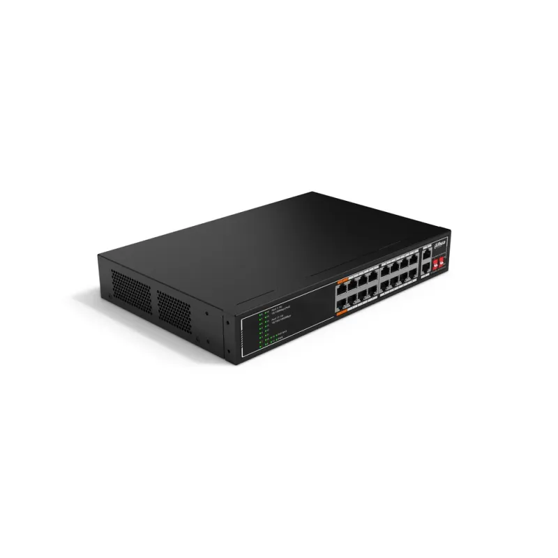 Switch Dahua SF1018LP - Fast Ethernet - 16 Puertos PoE+ - 2 Uplink - No Gestionado - DH-SF1018LP