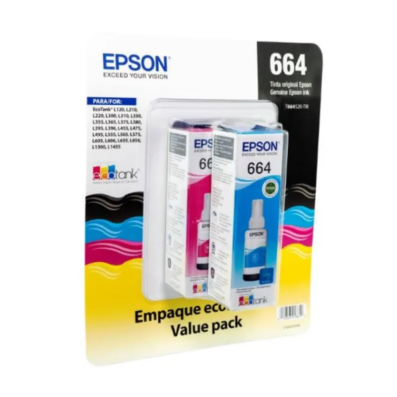 Tinta Epson T664 - 3 Botellas - Cian - Magenta - Amarillo - 70ML - T664520-3P