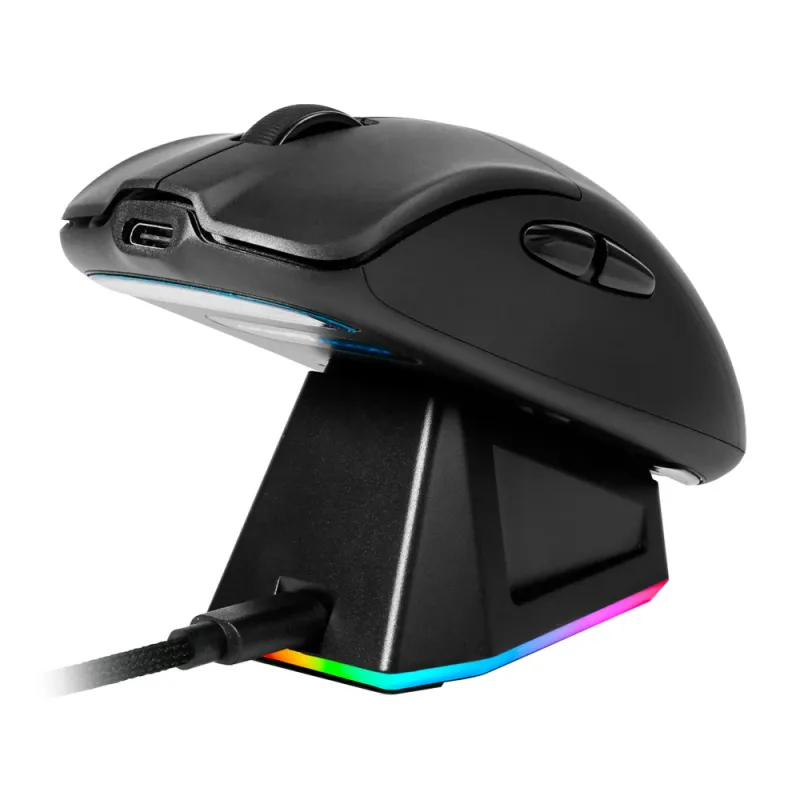 Mouse Inalámbrico Game Factor MOW800 - Wireless 2.4G BT - Pixart 3395 - 26,000 DPI - 4K Hz - Base RGB - Ultraligero 56g - Negro - MOW800-BK