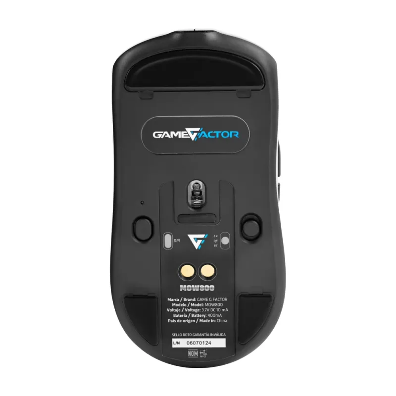 Mouse Inalámbrico Game Factor MOW800 - Wireless 2.4G BT - Pixart 3395 - 26,000 DPI - 4K Hz - Base RGB - Ultraligero 56g - Blanco - MOW800-WH
