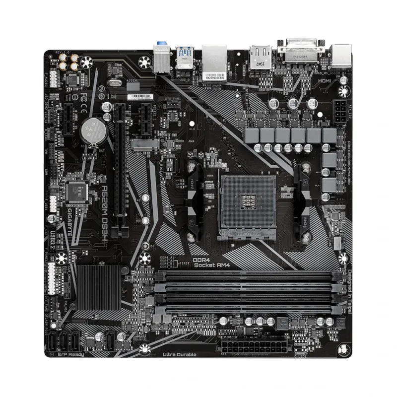 Tarjeta Madre Gigabyte A520M DS3H - Socket AM4 - 4x DDR4 - 2133/3200/4400(O.C.) MHz - HDMI - DVI-D - M.2 - USB 2.0/3.2 - Micro ATX - A520M DS3H