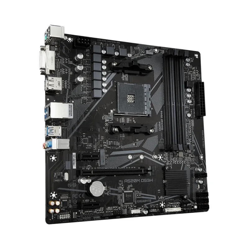 Tarjeta Madre Gigabyte A520M DS3H - Socket AM4 - 4x DDR4 - 2133/3200/4400(O.C.) MHz - HDMI - DVI-D - M.2 - USB 2.0/3.2 - Micro ATX - A520M DS3H