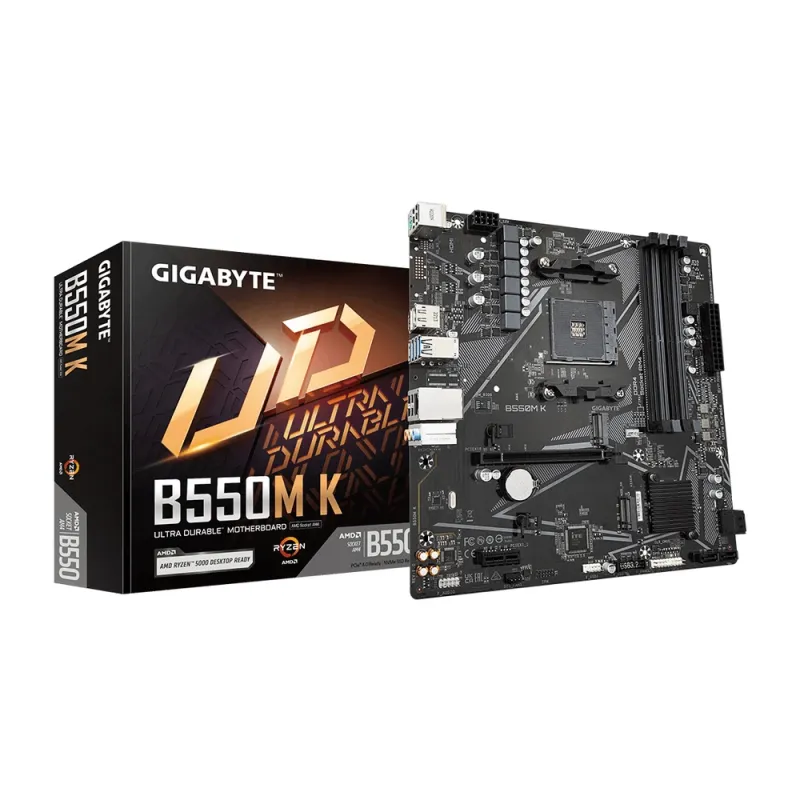 Tarjeta Madre Gigabyte B550M K - Socket AM4 - 4x DDR4 - 2133/3200/4733(O.C.)MHz - HDMI - DisplayPort - USB 2.0/3.2 - Micro ATX - B550M K