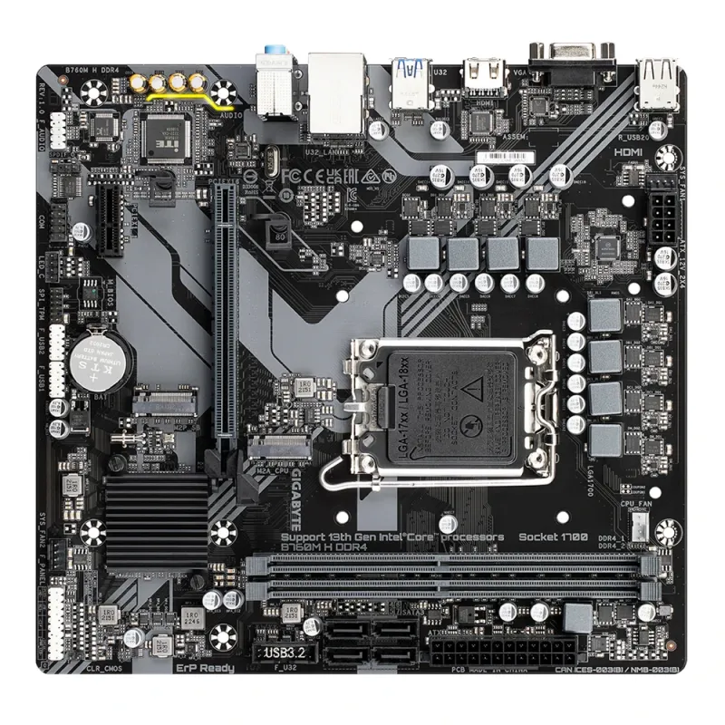 Tarjeta Madre Gigabyte B760M H DDR4 - Socket 1700 - 2x DDR4 - 2133/2933/3200MHz - HDMI - VGA - USB 2.0/3.2 - Micro ATX - B760M H DDR4