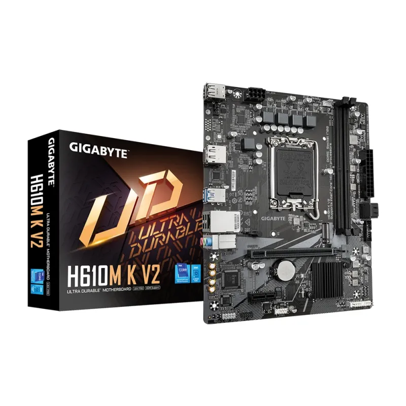 Tarjeta Madre Gigabyte H610M K V2 - Socket LGA1700 - 2x DDR5 - 4400/4800MHz - HDMI - DisplayPort - USB - Micro ATX - H610M K V2