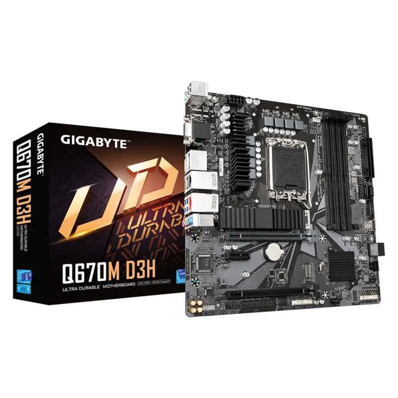 Tarjeta Madre Gigabyte Q670M D3H - Socket 1700 - 4xDDR5 - 4000/4800/5600(OC)MHz - HDMI - DisplayPort - Micro ATX - Q670M D3H