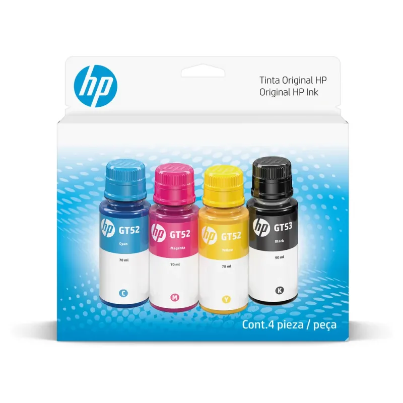 Tinta HP GT52/GT53 - 4 Botellas - Negro - Cian - Magenta - Amarillo - 9F3N4AL