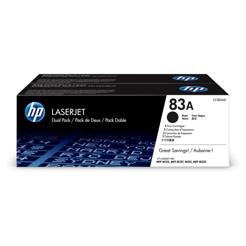 Pack de 2 Cartuchos de Tóner HP 83A - Negro - CF283AD
