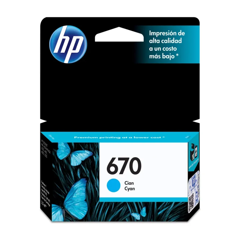 Cartucho de Tinta HP 670 - Cian - Original - (CZ114AL) - CZ114AL