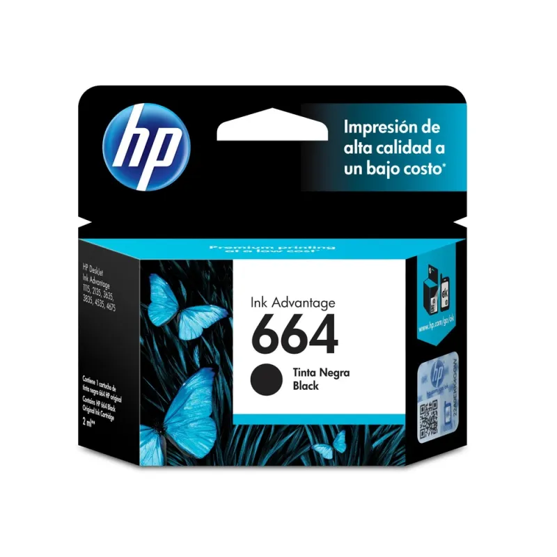 Cartucho de Tinta HP 664 - Negra - Original - (F6V29AL) - F6V29AL