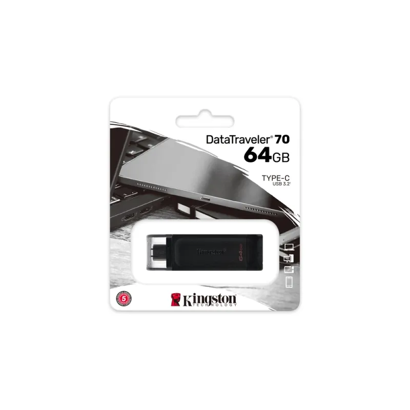 Memoria Usb Kingston Datatraveler 70 64Gb Usb C 3.2 Negro - DT70/64GB