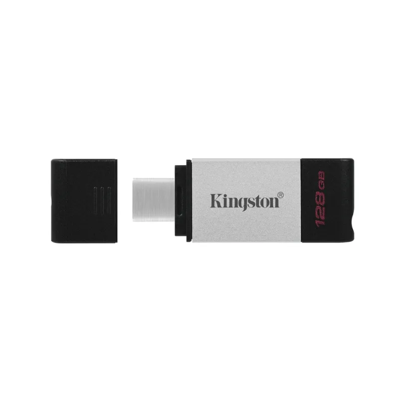 Memoria USB-C Kingston DataTraveler 80 - 128GB - USB-C 3.2 - Negro con Plata - DT80/128GB