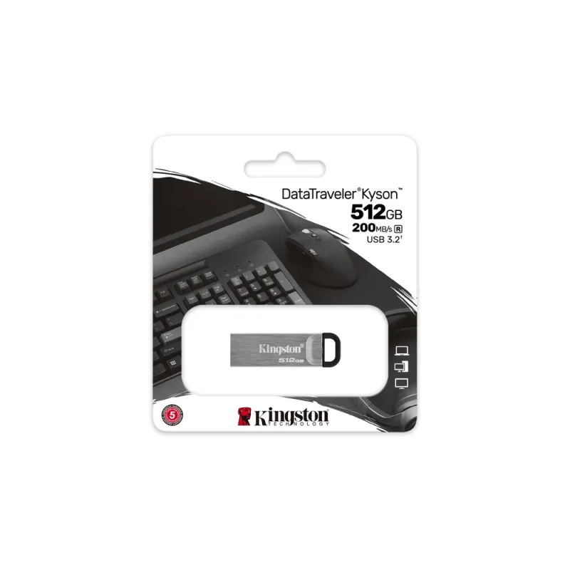 Memoria USB Kingston DataTraveler Kyson - 512GB - USB 3.2 - Plata - DTKN/512GB