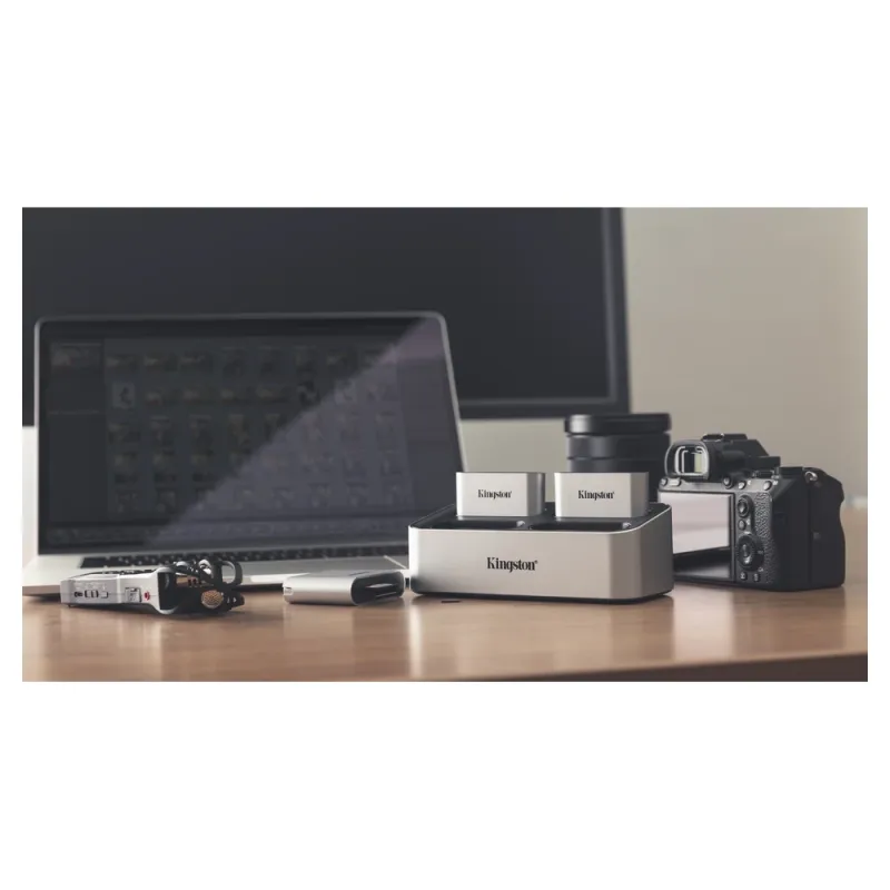 Lector de Tarjetas Kingston Workflow microSD Reader - 2 Tarjetas microSD - USB 3.2 - Negro con Plata - WFS-SDC