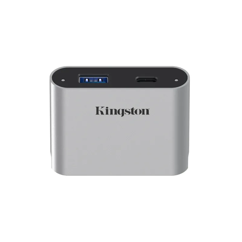 Lector de Memorias Kingston Workflow USB miniHub - 1x USB-A - 1x USB-C - Negro con Plata - WFS-USB