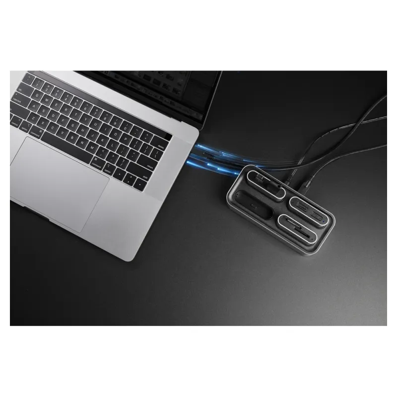 Lector de Memorias Kingston Workflow USB miniHub - 1x USB-A - 1x USB-C - Negro con Plata - WFS-USB