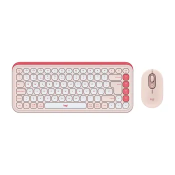 Kit Teclado y Mouse Logitech POP Icon - Inalámbrico - Bluetooth - Rosa con Blanco - 920-013053
