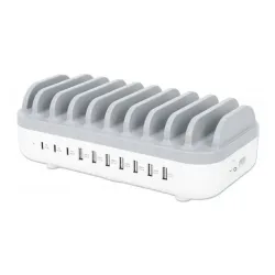 Estación de Carga Manhattan 180856 - 3x USB-C - 7x USB-A - 120W - Blanco con Gris - 180856 Estación de Carga Manhattan 180856 - 3x USB-C - 7x USB-A - 120W - Blanco con Gris - 180856