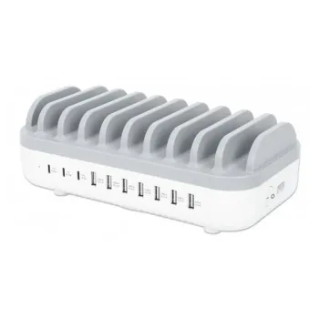 Estación de Carga Manhattan 180856 - 3x USB-C - 7x USB-A - 120W - Blanco con Gris - 180856