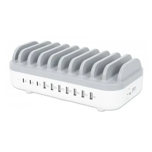 Estación de Carga Manhattan 180856 - 3x USB-C - 7x USB-A - 120W - Blanco con Gris - 180856