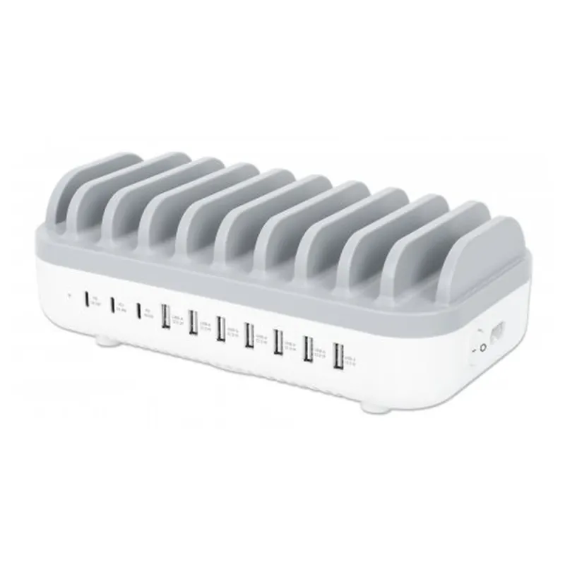 Estación de Carga Manhattan 180856 - 3x USB-C - 7x USB-A - 120W - Blanco con Gris - 180856