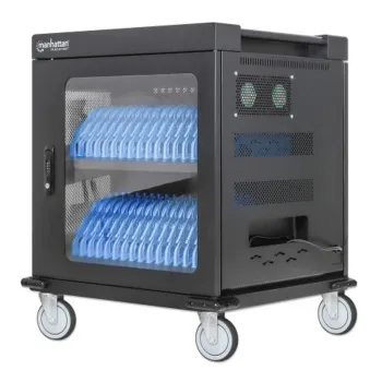 Gabinete de Carga Manhattan 180931 - 32 Contactos de Corriente Alterna - Portátil con 4 Ruedas -Negro - 180931