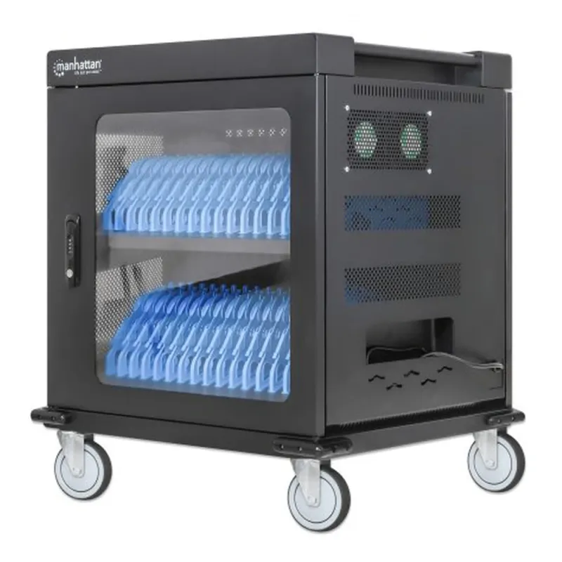 Gabinete de Carga Manhattan 180931 - 32 Contactos de Corriente Alterna - Portátil con 4 Ruedas -Negro - 180931