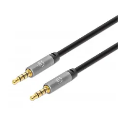 Cable Auxiliar Manhattan 355988 - 3.5mm - 1m - Negro con Plata - 355988