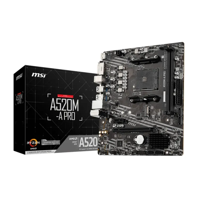 Tarjeta Madre MSI A520M-A PRO - Socket AM4 - 2xDDR4 - 1866/3200MHz - HDMI - DVI-D - M.2 - USB 2.0/3.2 - Micro ATX - A520M-A PRO