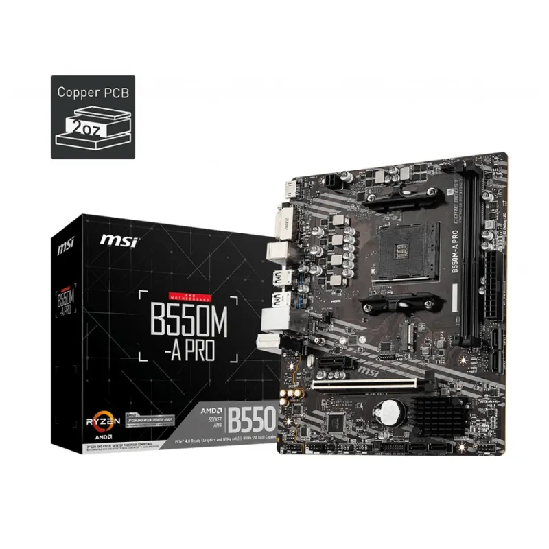 Tarjeta Madre MSI B550M-A PRO - Socket AM4 - 2xDDR4 - 1866/3200/4400(OC)MHz - HDMI - DVI-D - USB 2.0/3.2 - Micro ATX - B550M-A PRO