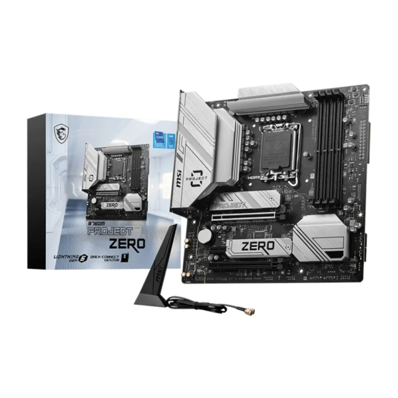 Tarjeta Madre MSI B760M PROJECT ZERO - Socket 1700 - 4xDDR5 - 4800/6600/7800MHz - HDMI - DisplayPort - USB 2.0/3.2 - Micro ATX - B760M PROJECT ZERO