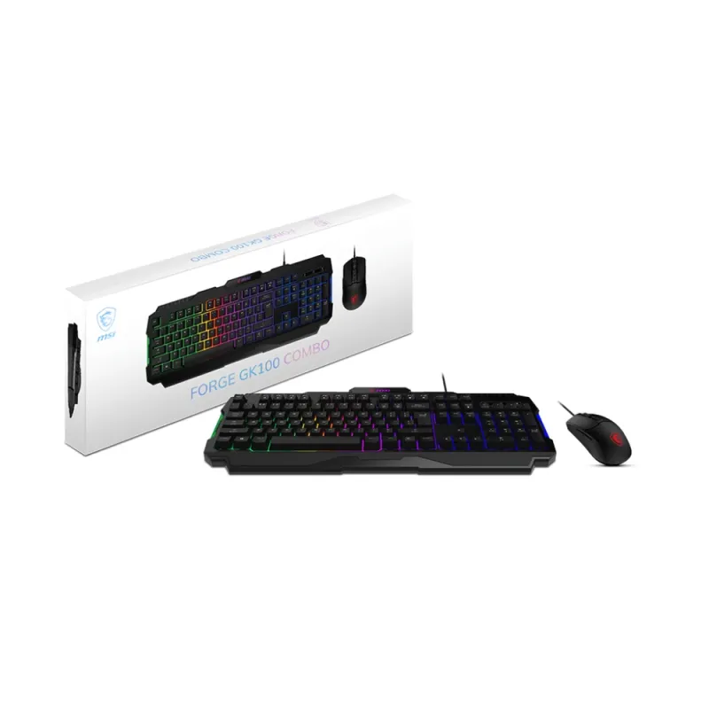 Kit Gamer MSI FORGE GK100 COMBO US - Teclado - Mouse - RGB - Alámbrico - Inglés - FORGE GK100 COMBO US