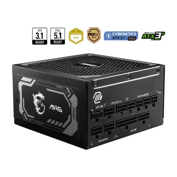 Fuente de Poder MSI MAG A1250GL PCIE5 - 1250W - ATX - 24 Pin - 12 SATA - 80 PLUS Gold - MAG A1250GL PCIE5