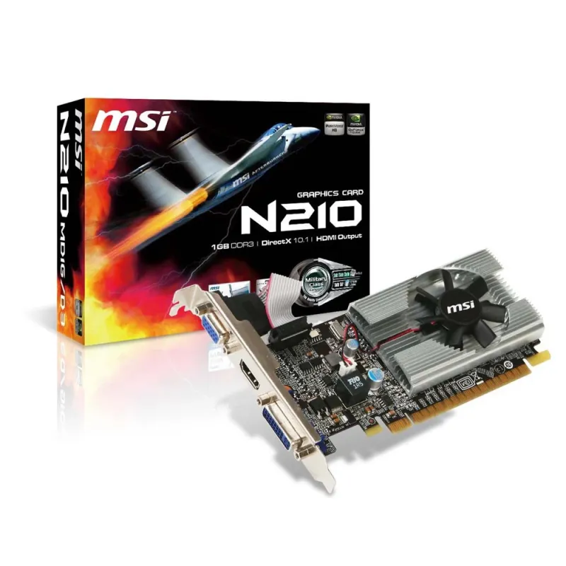 Tarjeta de Vídeo MSI Nvidia GeForce G 210 - 1GB - 64-Bit - PCI-E 2.0 - GDDR3 - HDMI - DVI-D - VGA - N210-MD1G/D3