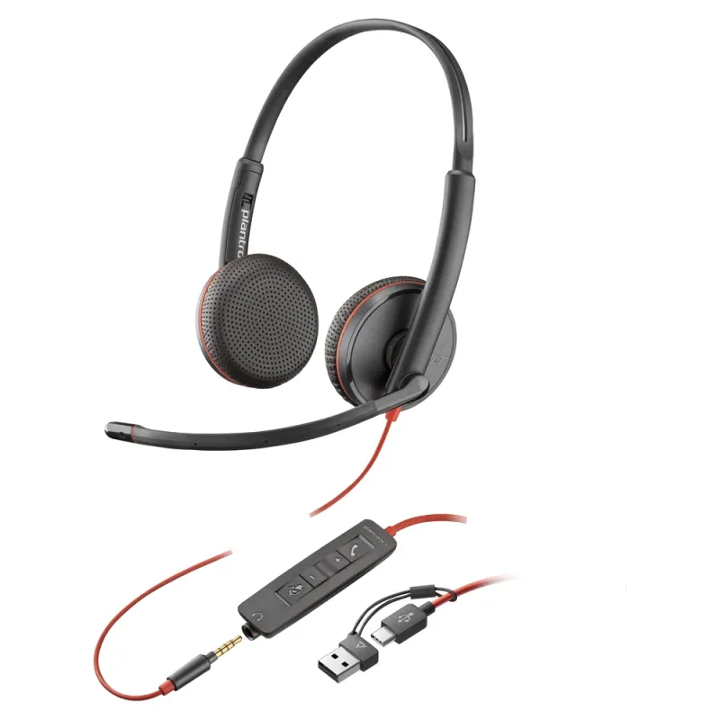 Diadema Poly Blackwire C3225 - Alámbrico - USB C/A - Micrófono - 8X229A6