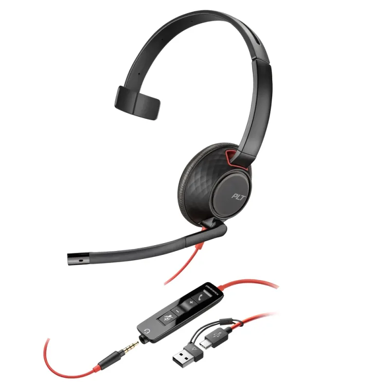 Diadema Poly Blackwire 5210 - Alámbrico - USB-C/A - Conector 3.5mm - Micrófono - 8X230AA