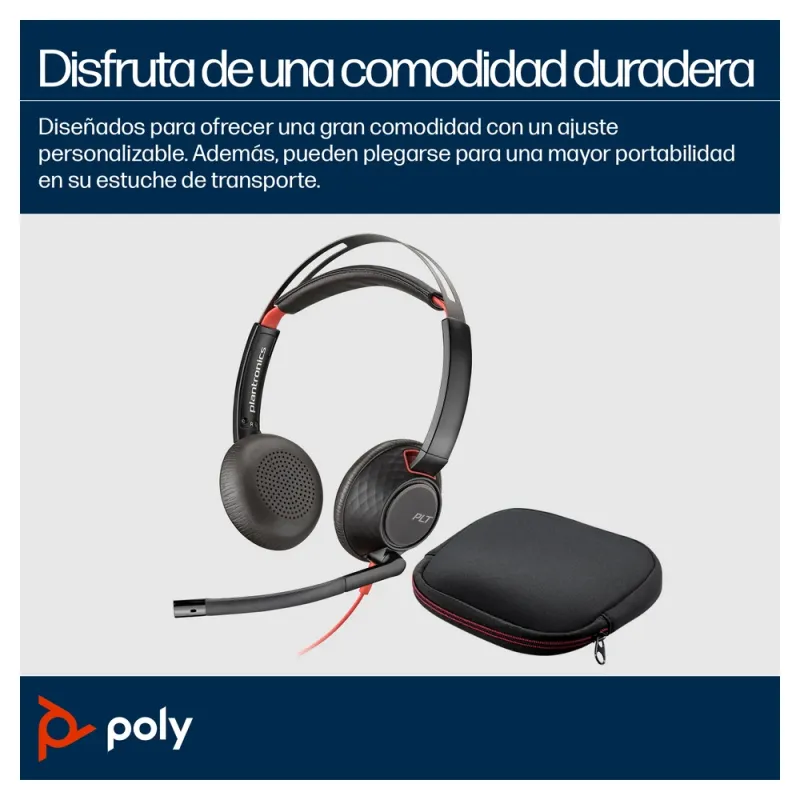 Diadema Poly Blackwire 5220 - Alámbrico - USB C/A - 3.5mm - Micrófono - Certificado para Microsoft Teams - 8X231AA