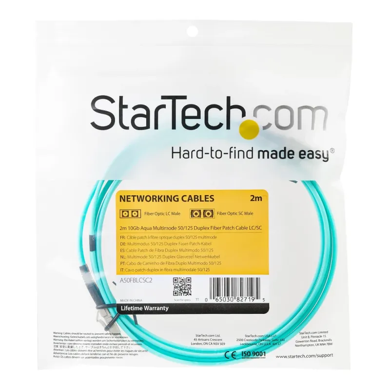 Cable de Fibra Óptica StarTech.com - LC - Dúplex - Multimodo - 2M - Aqua - A50FBLCLC2