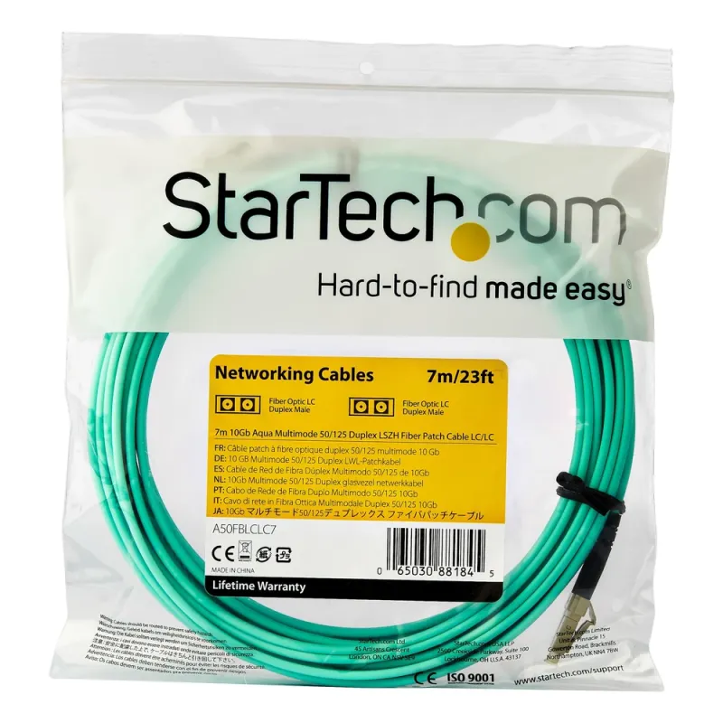 Cable de Fibra Óptica StarTech.com - LC - Dúplex - Multimodo - 7M - Aguamarina - A50FBLCLC7