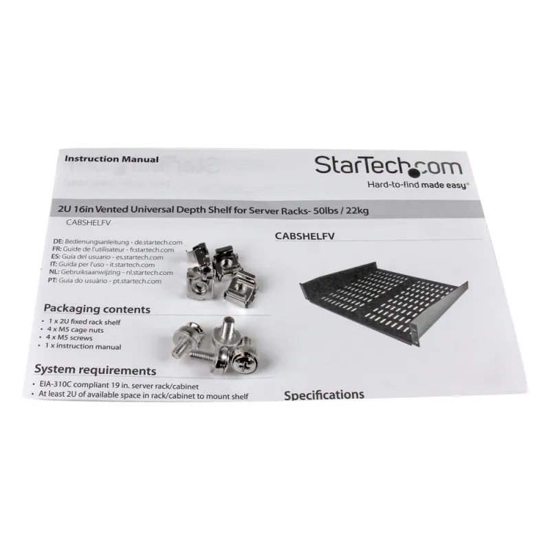 Charola StarTech.com - 16" - 2U - Fija - CABSHELFV