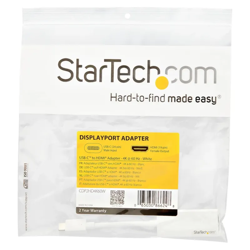 Adaptador StarTech.com - USB-C a HDMI - 4K - 60hz - Blanco - CDP2HD4K60W